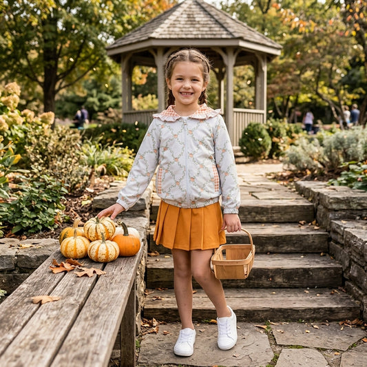 GLD1816 Fall Pumpkin Leaf Hoodie Zipper Orange Pleated Yoga Girls Skorts Set 202609 RTS