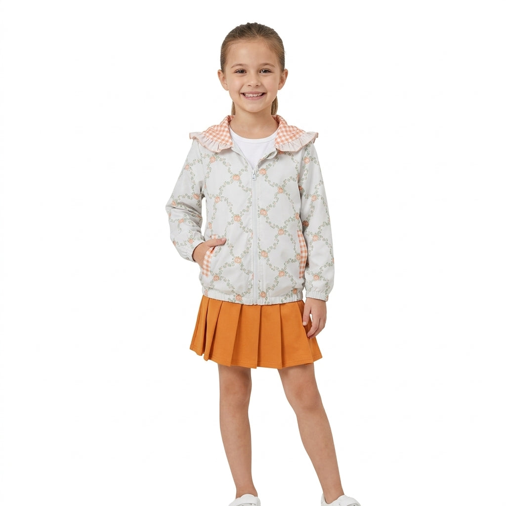 GLD1816 Fall Pumpkin Leaf Hoodie Zipper Orange Pleated Yoga Girls Skorts Set 202609 RTS