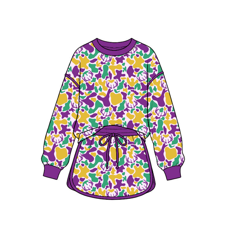 Preorder MOQ 5 pcs Each Style Mardi Gras Camo Ruffles Kids Matching Clothes 202609