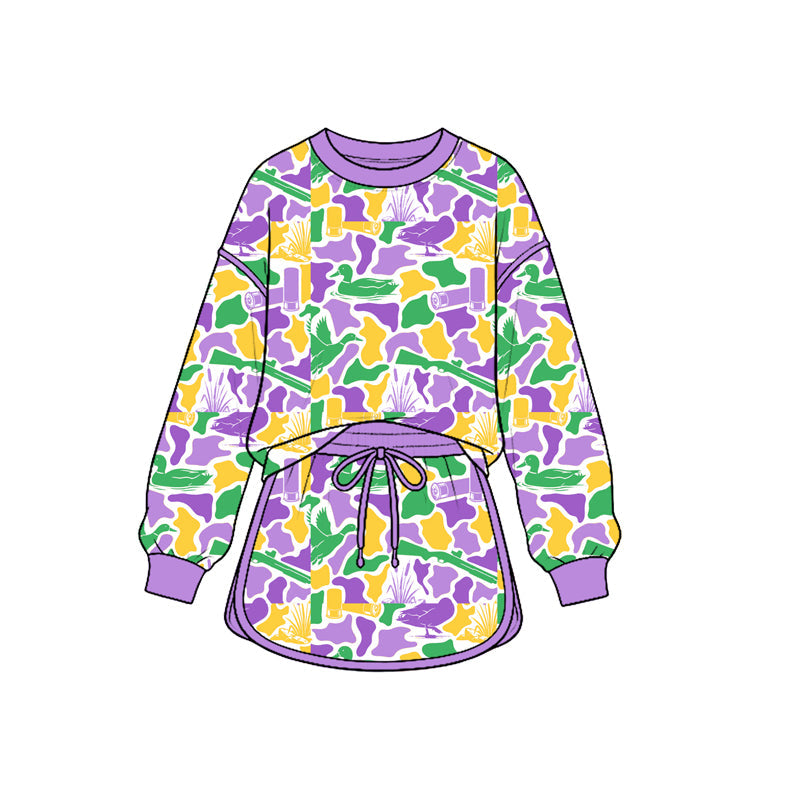 Preorder MOQ 5 pcs Each Style Mardi Gras Camo Ruffles Kids Matching Clothes 202609