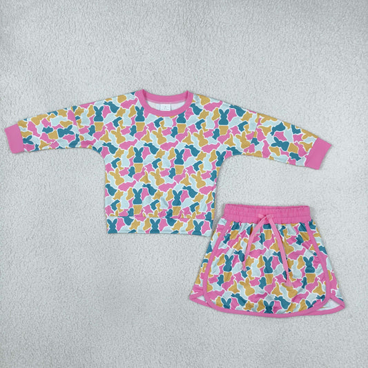 GLD1825 Easter Bunny Camo Pink Girls Skorts Set