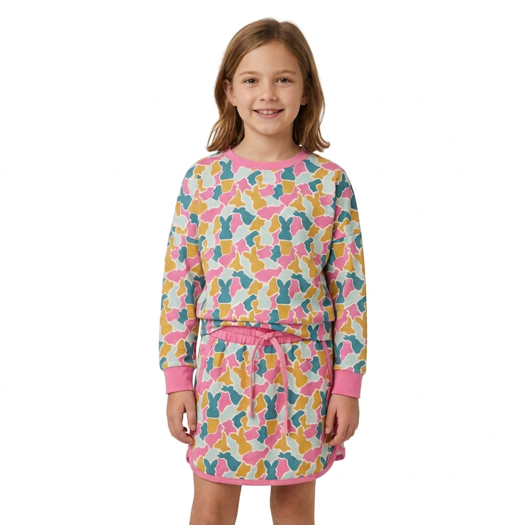 GLD1825 Easter Bunny Camo Pink Girls Skorts Set