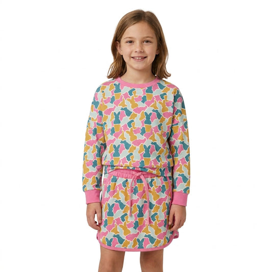 GLD1825 Easter Bunny Camo Pink Girls Skorts Set