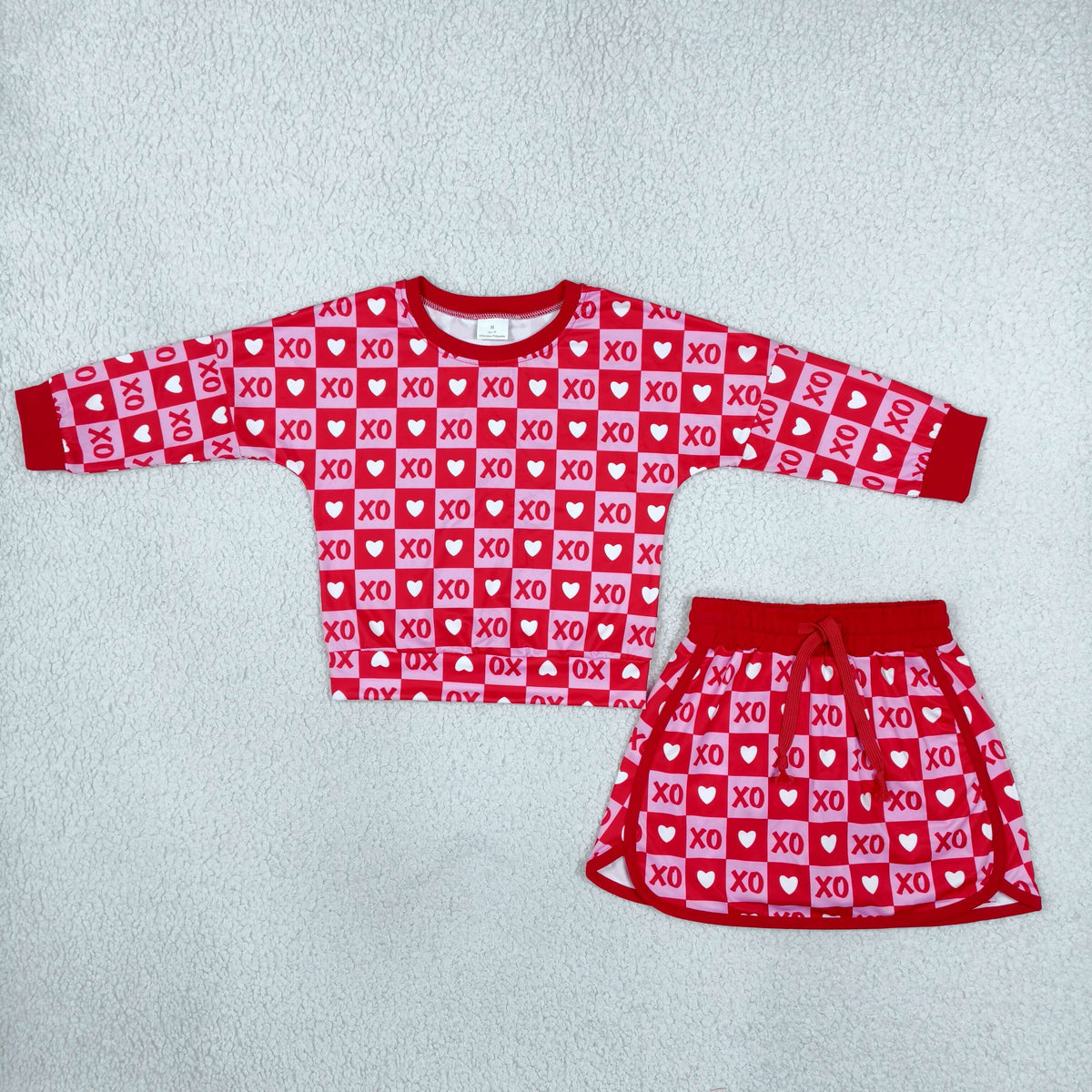 GLD1826 Valentine's Day Love Plaid Red Girls Skorts Set