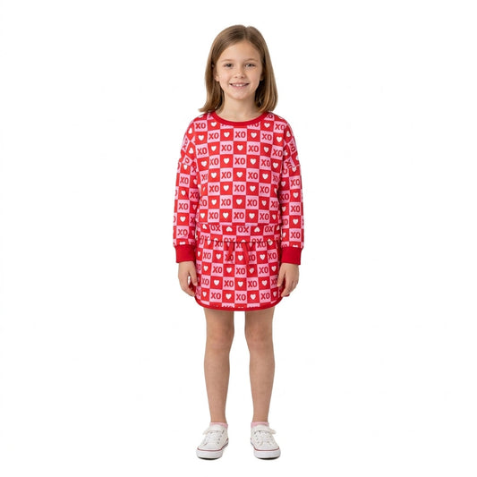 GLD1826 Valentine's Day Love Plaid Red Girls Skorts Set