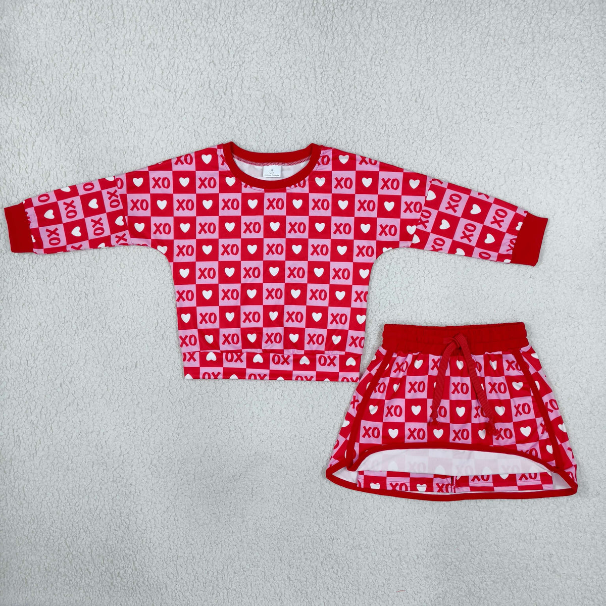 GLD1826 Valentine's Day Love Plaid Red Girls Skorts Set