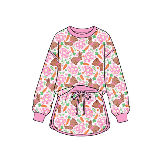 Preorder MOQ 5 pcs Each Style Easter Bunny Eggs Pink Ruffles Kids Matching Clothes