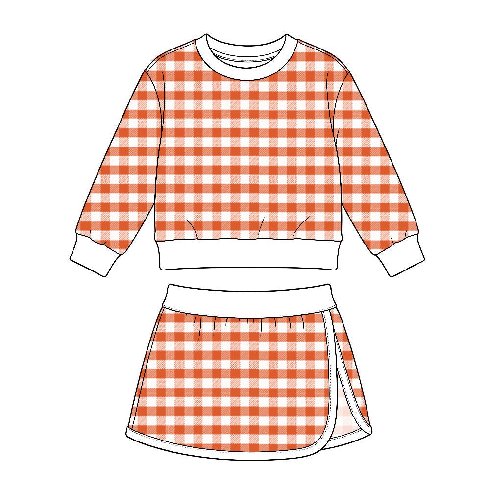 Preorder MOQ 5 pcs GLD1834 Solid Color White Orange Plaid Yoga Girls Skorts Set