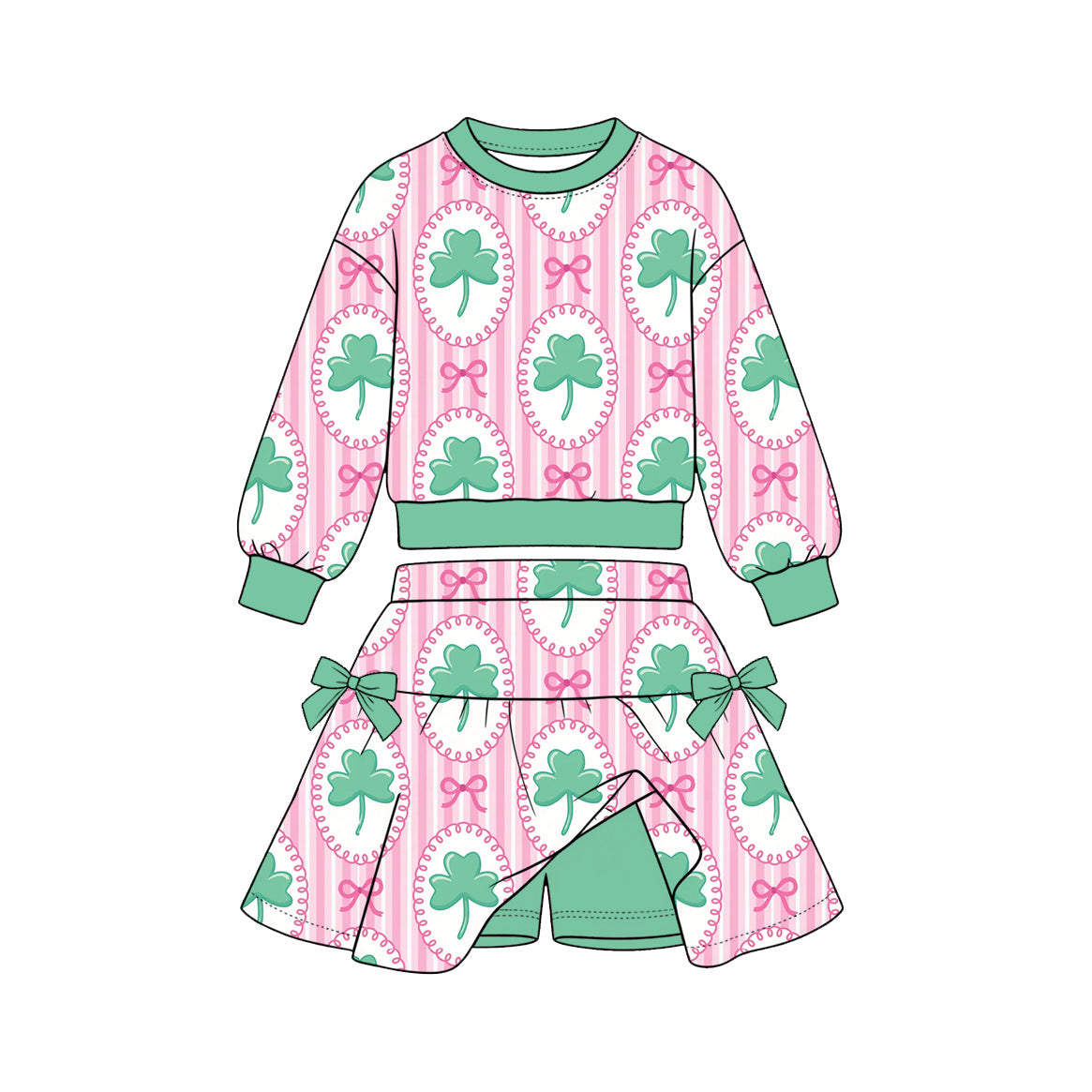 Preorder MOQ 5 pcs Each Style Saint Patrick Leaves Rainbows Bows Kids Matching Clothes