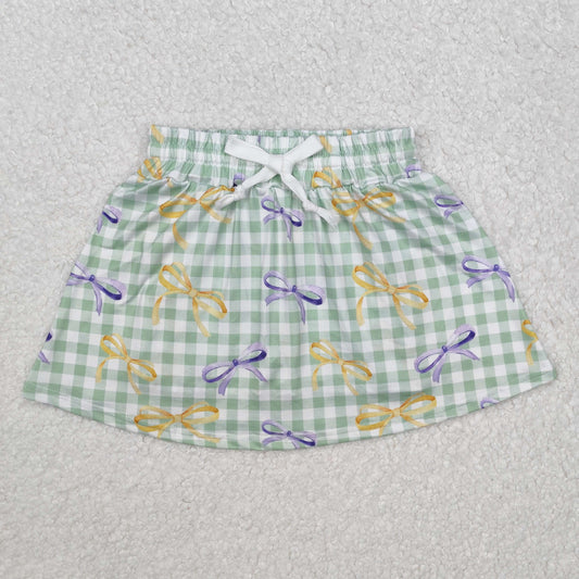GLK0036 Girls outfit Light Green Check Bows skirts culottes boutique outfit RTS202412