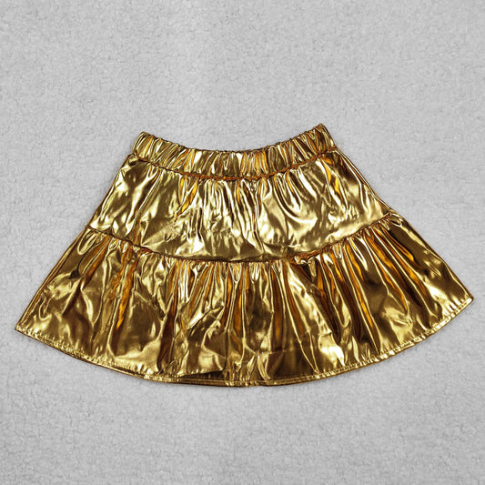 GLK0043 shining golden leather skirts sets girls boutique outfits 202503 RTS