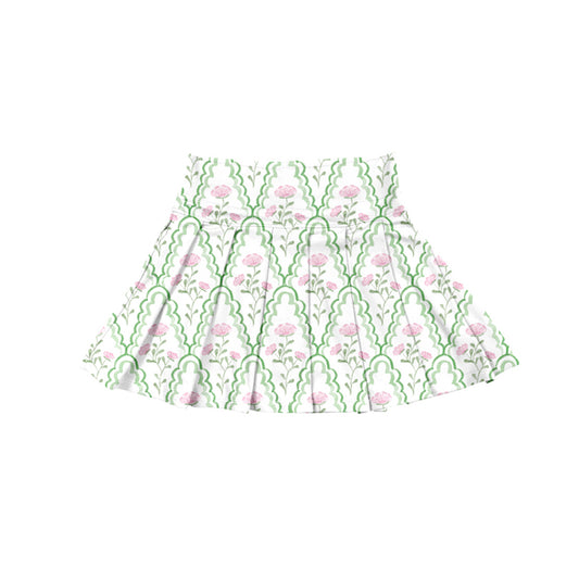 preorder GLK0111 Girls Boutique Pink Flower Green Plaid Leaf Yoga Pleated Skirts 202506