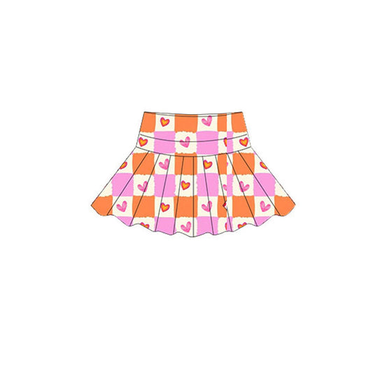 MOQ 5 preorder GLK0150 Valentine's Day Love Orange Pink Plaid Girls Yoga Skirts 202510