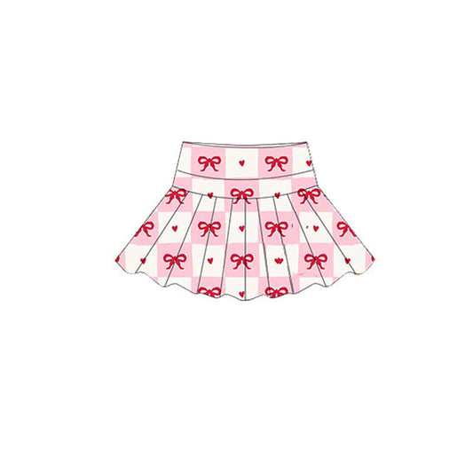 MOQ 5 preorder GLK0151 Valentine's Day Bows Pink White Plaid Girls Yoga Skirts 202510