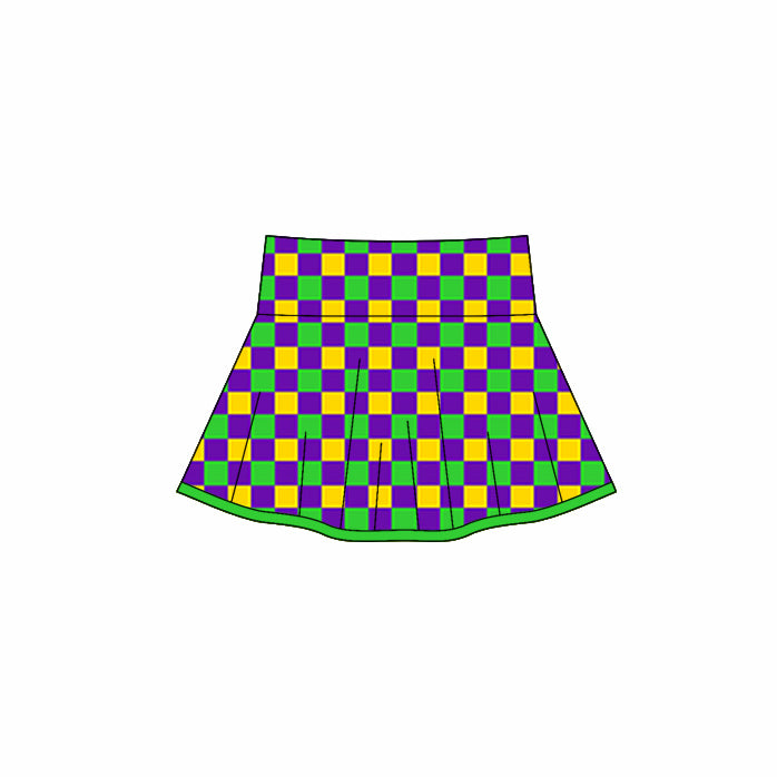 MOQ 5 preorder GLK0159 Mardi Gras Purple Green Yellow Plaid Girls Yoga Skirts 202510