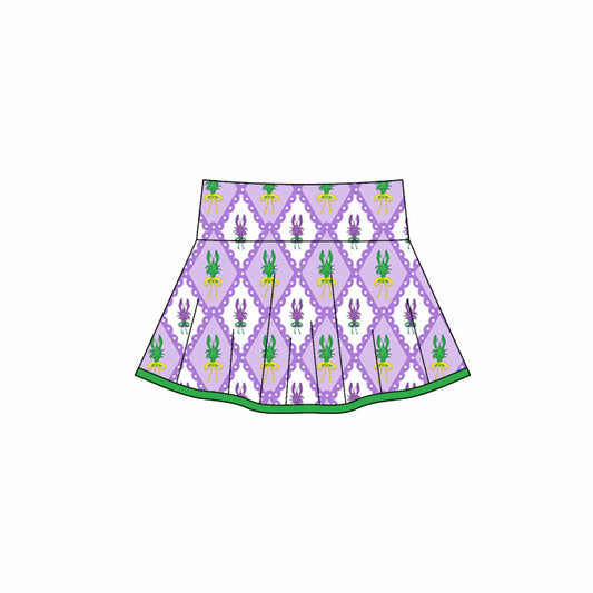 MOQ 5 preorder GLK0161 Mardi Gras Crayfish Plaid Purple Girls Yoga Skirts 202510