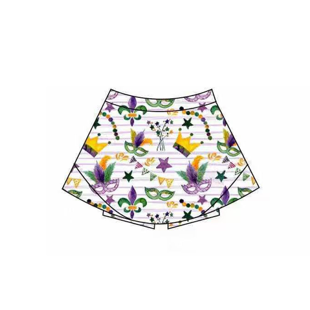 MOQ 5 preorder GLK0167 Mardi Gras Purple Stripe Mask Girls Yoga Skirts 202510