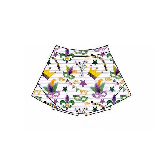 MOQ 5 preorder GLK0167 Mardi Gras Purple Stripe Mask Girls Yoga Skirts 202510