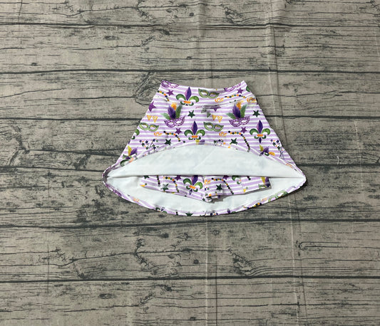 MOQ 5 preorder GLK0167 Mardi Gras Purple Stripe Mask Girls Yoga Skirts 202511