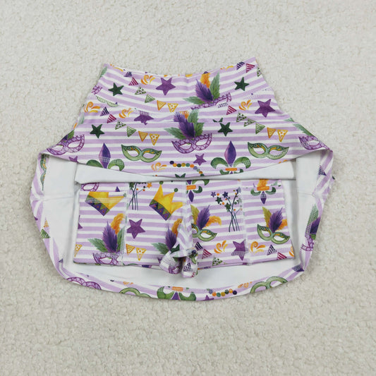 GLK0167 Mardi Gras Purple Stripe Mask Girls Yoga Skirts 202511 RTS