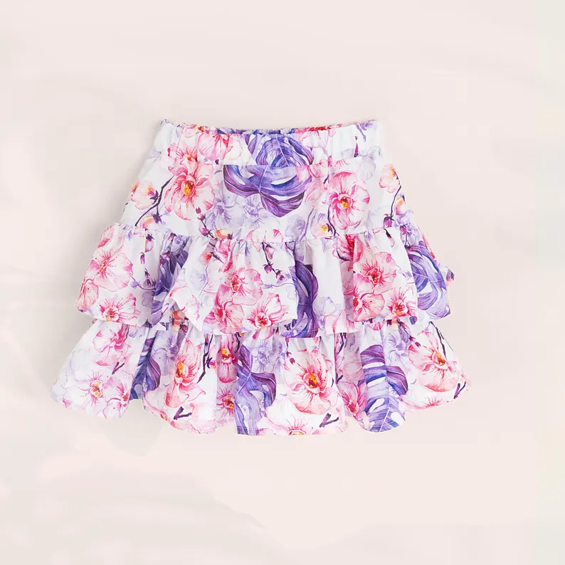 MOQ 5 PCS preorder GLK0188 Floral Pink Purple Ruffle Girls Skirts 202511