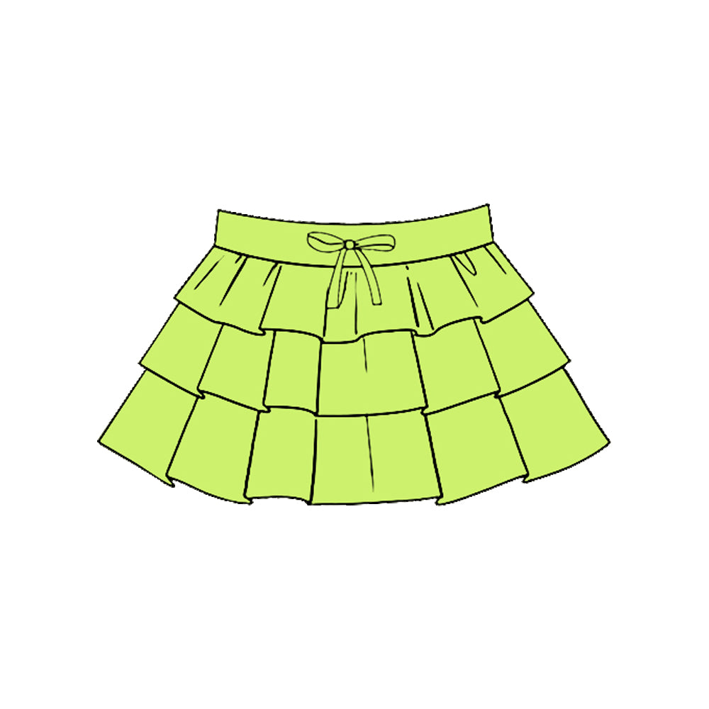 MOQ 5 PCS preorder GLK0201 Solid Green Ruffle Girls Yoga Skirts 202511