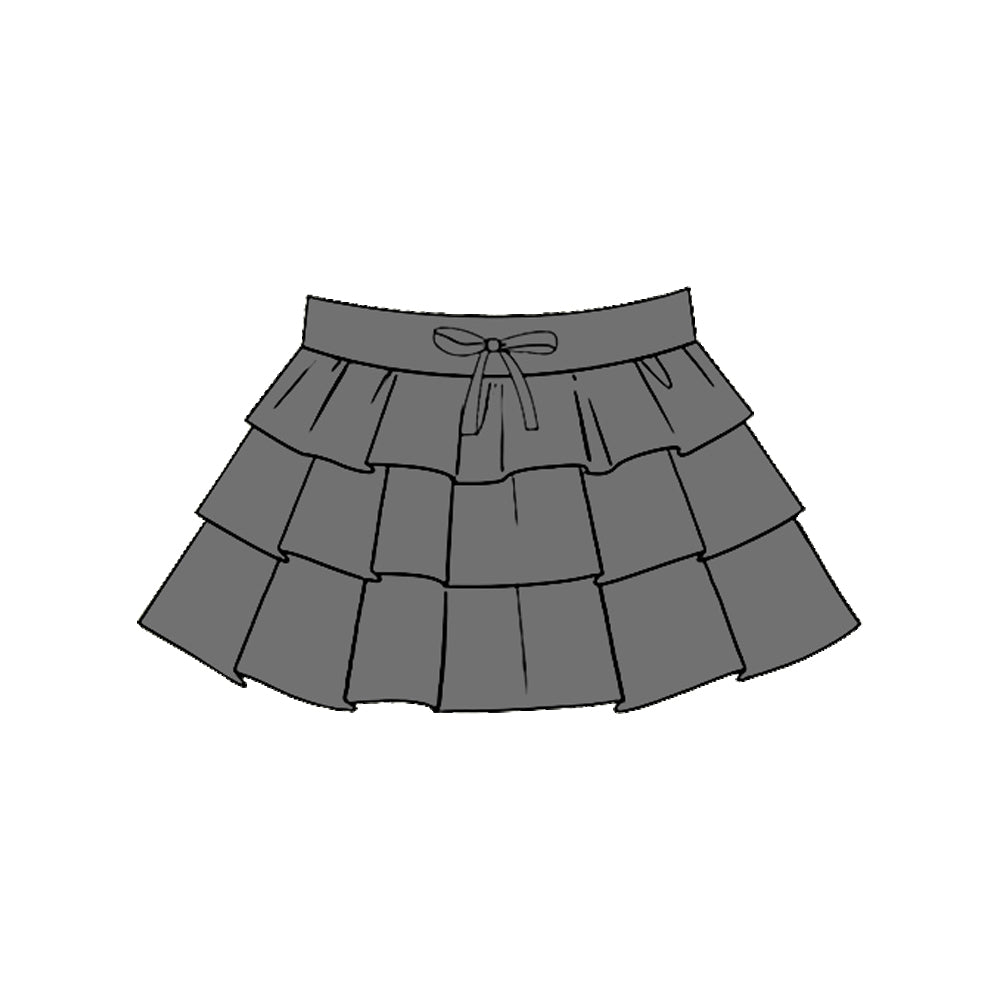 MOQ 5 PCS preorder GLK0202 Solid Gray Ruffle Girls Yoga Skirts 202511