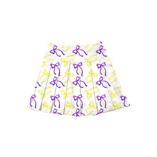 MOQ 5 preorder GLK0212 Mardi Gras Yellow Purple Bows White Girls Yoga Pleated Skirts 202511