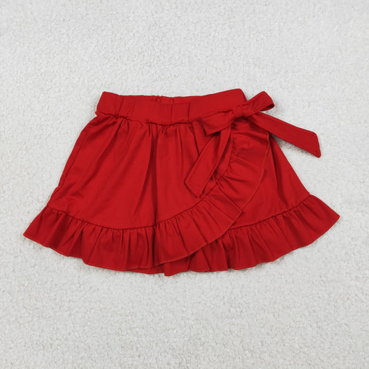 GLK0215 Solid Red Ruffle Bow Girls Yoga Skirts 202601 RTS