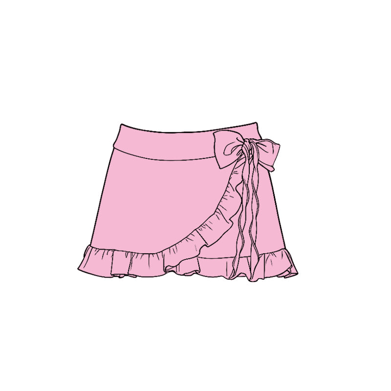 MOQ 5 preorder GLK0216 Solid Pink Ruffle Bow Girls Yoga Skirts 202511
