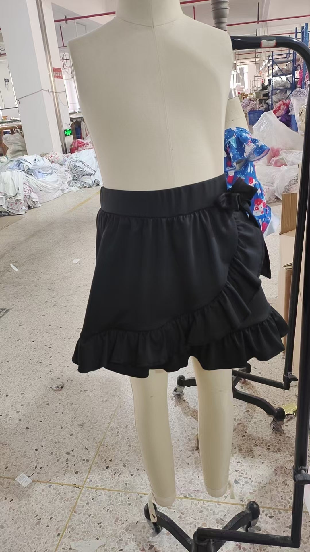 GLK0218 Solid Black Ruffle Bow Girls Yoga Skirts 202601 RTS