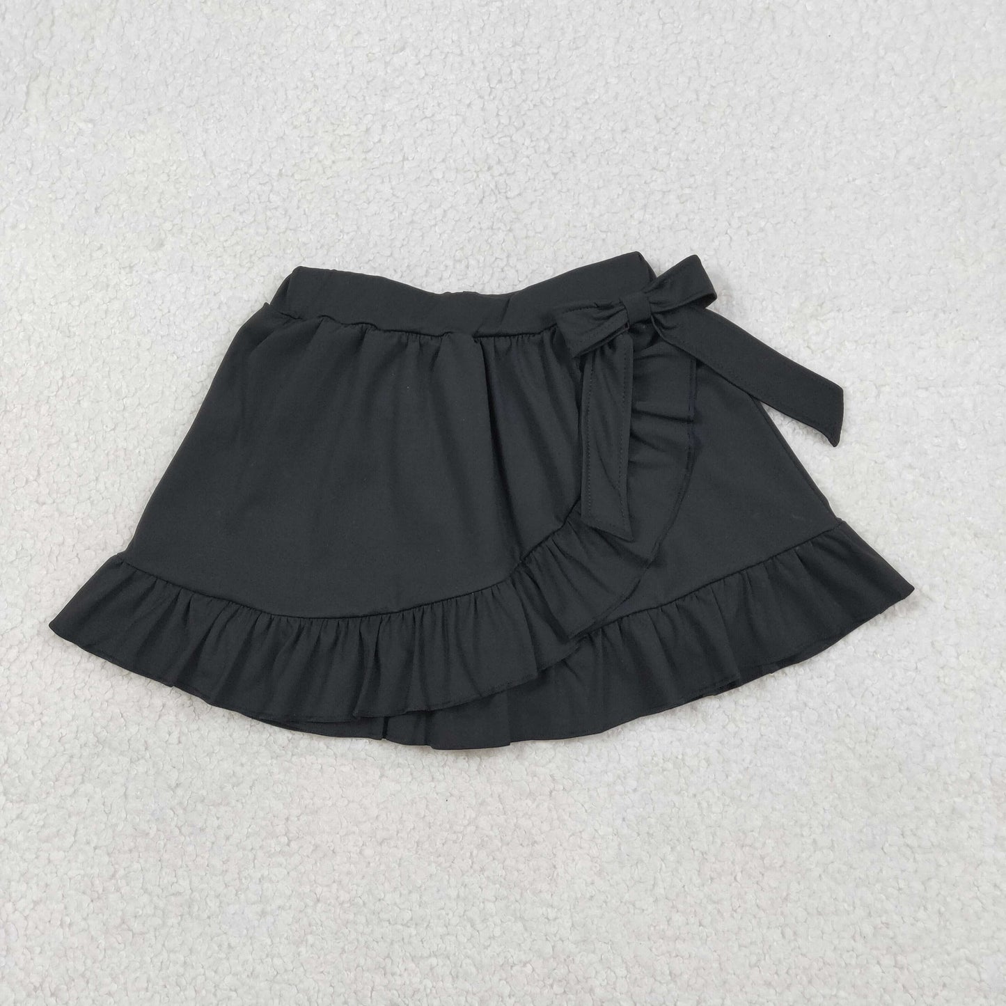 GLK0218 Solid Black Ruffle Bow Girls Yoga Skirts 202601 RTS