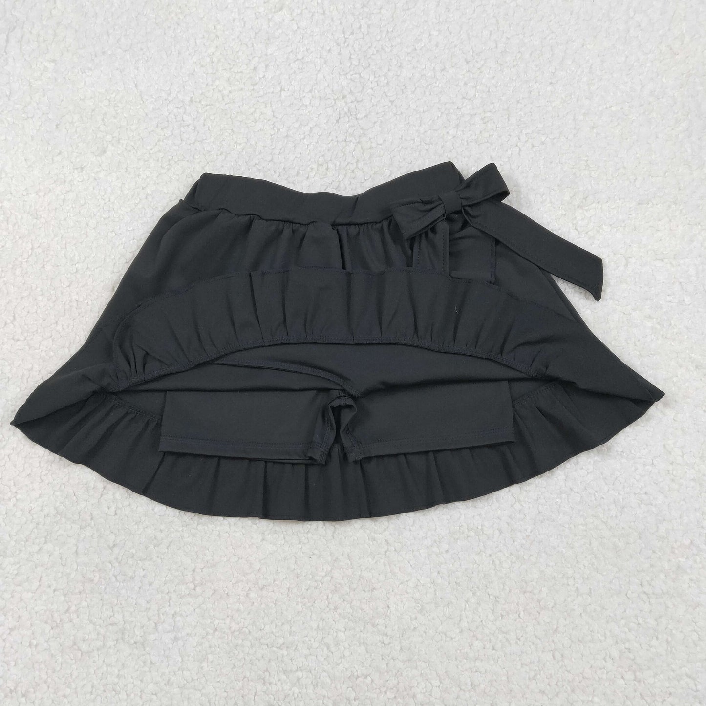 GLK0218 Solid Black Ruffle Bow Girls Yoga Skirts 202601 RTS