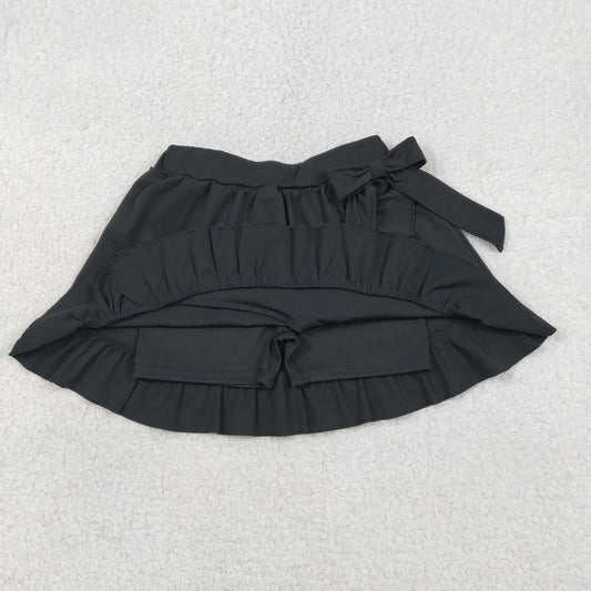 GLK0218 Solid Black Ruffle Bow Girls Yoga Skirts 202601 RTS