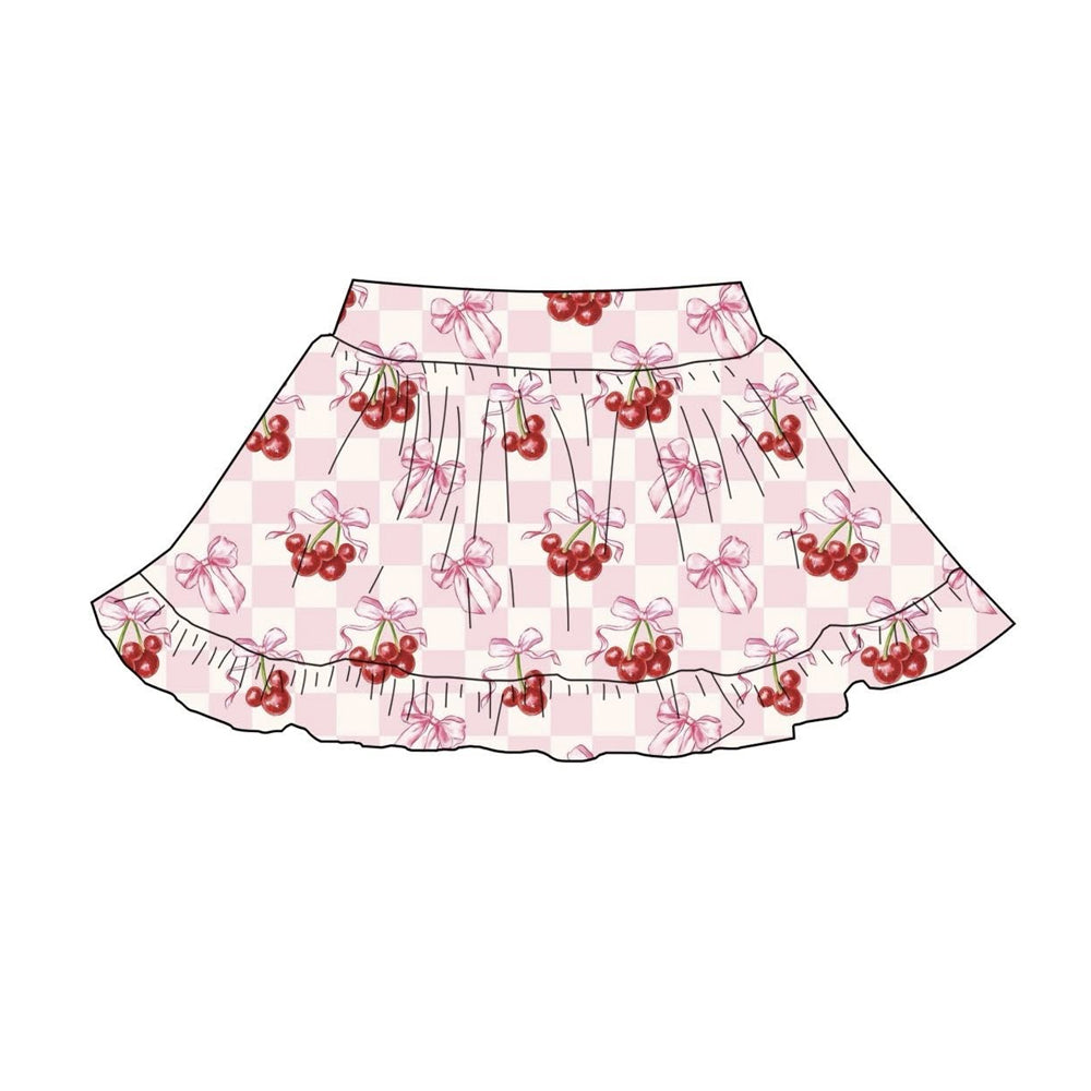 MOQ 5 PCS preorder GLK0220 Bow Cherry Pink Plaid Ruffle Girls Yoga Skirts 202512
