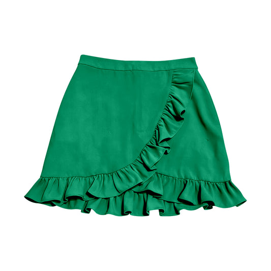 MOQ 5 PCS preorder GLK0225 Solid Green Ruffle Girls Yoga Skirts 202512