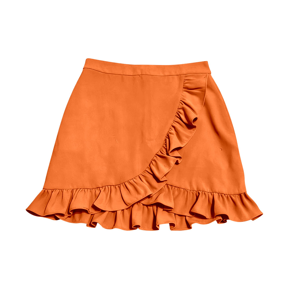 MOQ 5 PCS preorder GLK0226 Solid Orange Ruffle Girls Yoga Skirts 202512