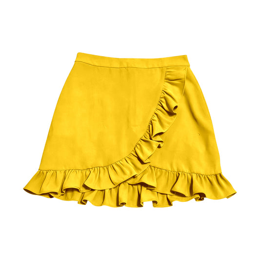 MOQ 5 PCS preorder GLK0228 Solid Yellow Ruffle Girls Yoga Skirts 202512