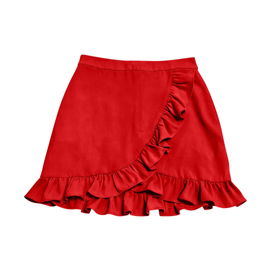 MOQ 5 PCS preorder GLK0230 Solid Red Ruffle Girls Yoga Skirts 202512