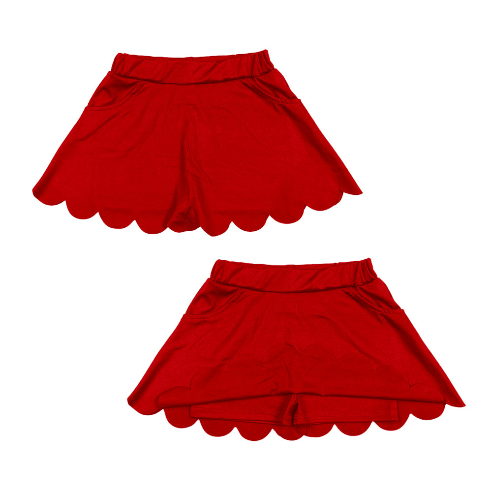 MOQ 5 PCS preorder GLK0235 Solid Red Ruffle Girls Yoga Skirts with Pocket 202602