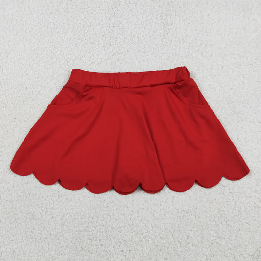 GLK0235 Solid Red Ruffle Girls Yoga Skirts with Pocket 202605 RTS