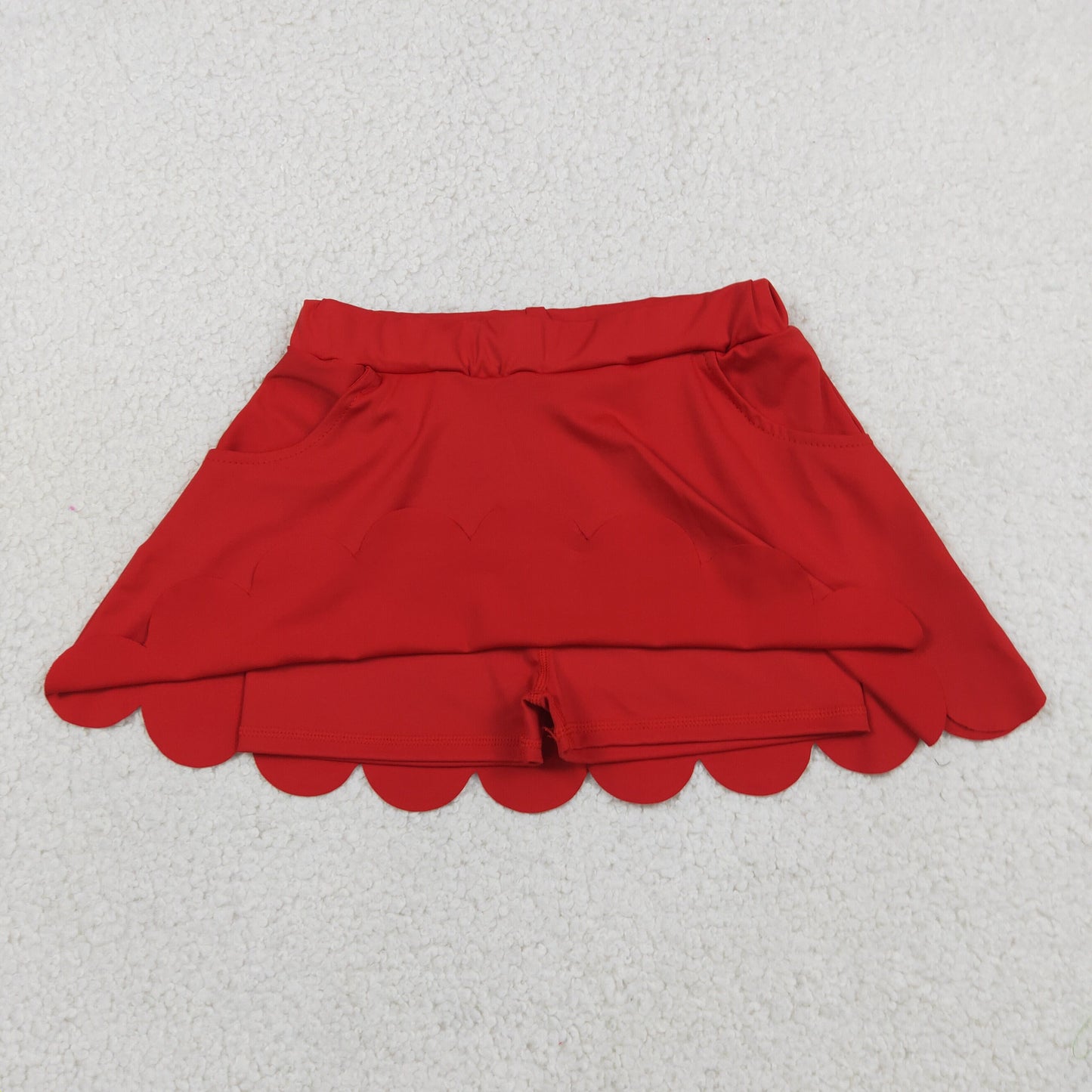 GLK0235 Solid Red Ruffle Girls Yoga Skirts with Pocket 202605 RTS