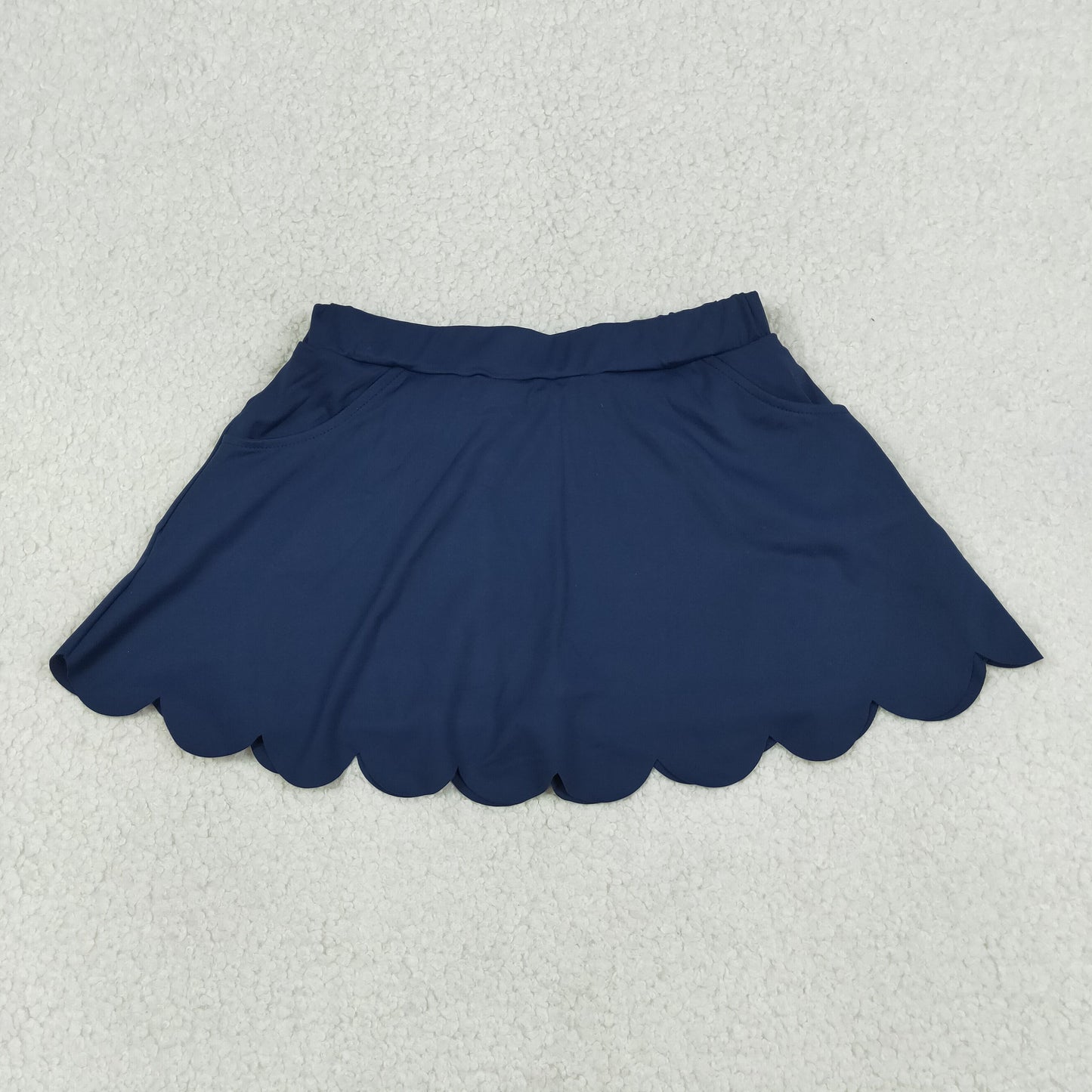GLK0236 Solid Navy Ruffle Girls Yoga Skirts with Pocket 202604 RTS