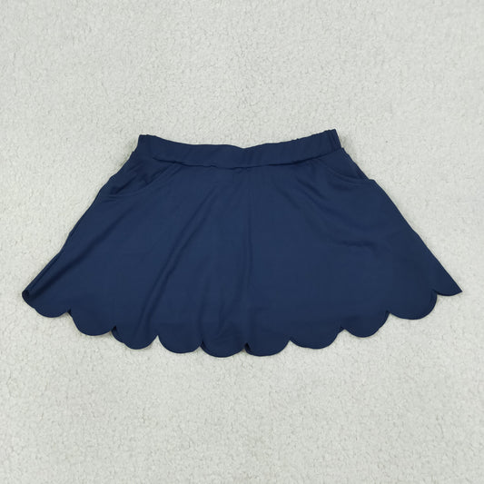 GLK0236 Solid Navy Ruffle Girls Yoga Skirts with Pocket 202604 RTS