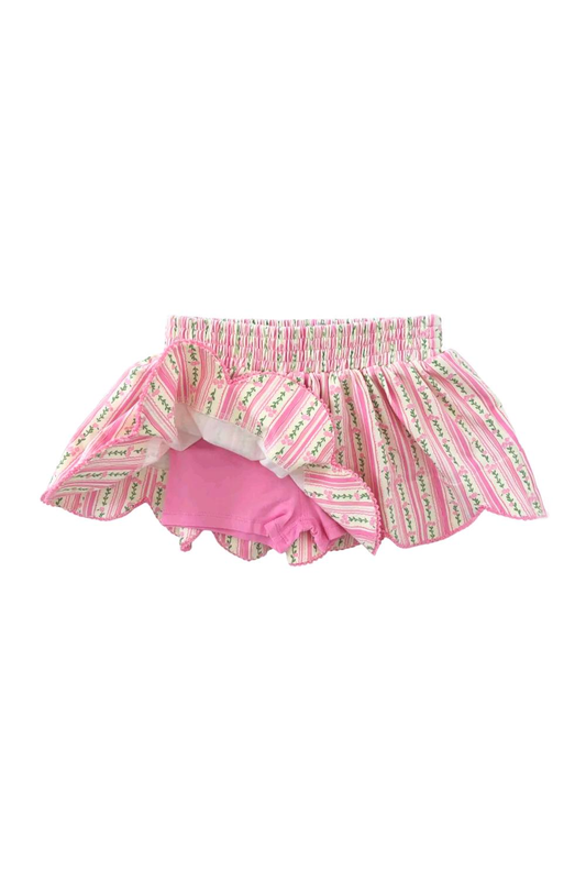 MOQ 5 PCS preorder GLK0238 Milk Silk Pink Flower Leaf Stripe Ruffle Shorts Skirts for Girls 202602
