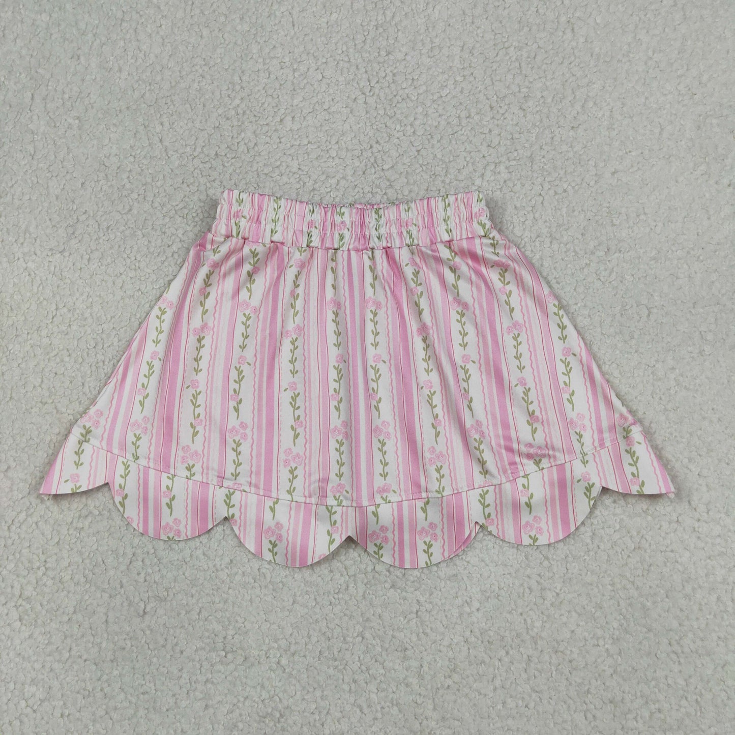 GLK0238 Milk Silk Pink Flower Leaf Stripe Ruffle Shorts Skirts for Girls 202605 RTS