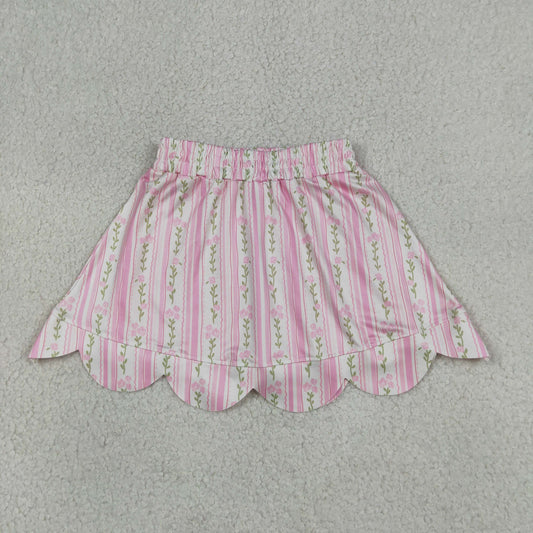 GLK0238 Milk Silk Pink Flower Leaf Stripe Ruffle Shorts Skirts for Girls 202605 RTS