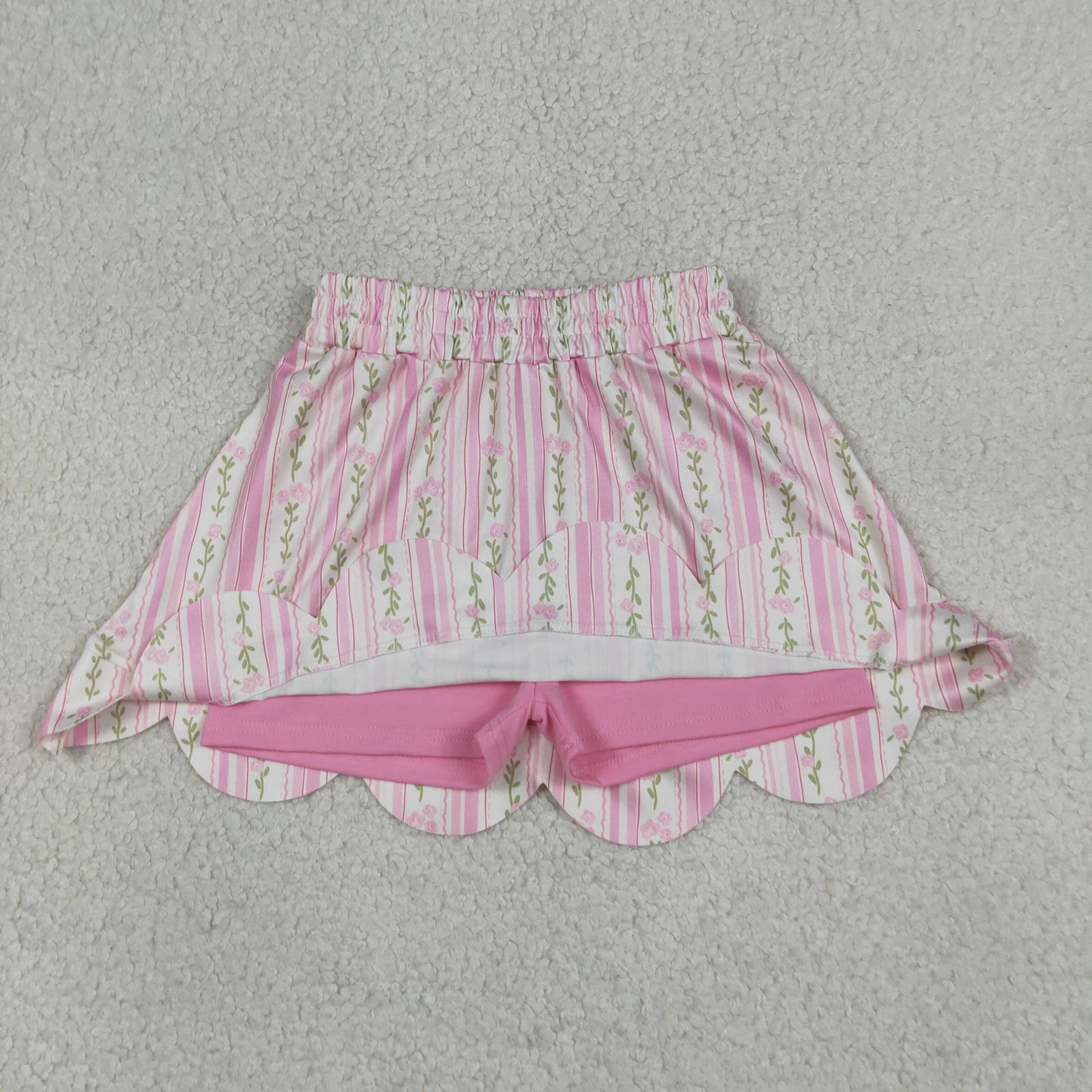 GLK0238 Milk Silk Pink Flower Leaf Stripe Ruffle Shorts Skirts for Girls 202605 RTS