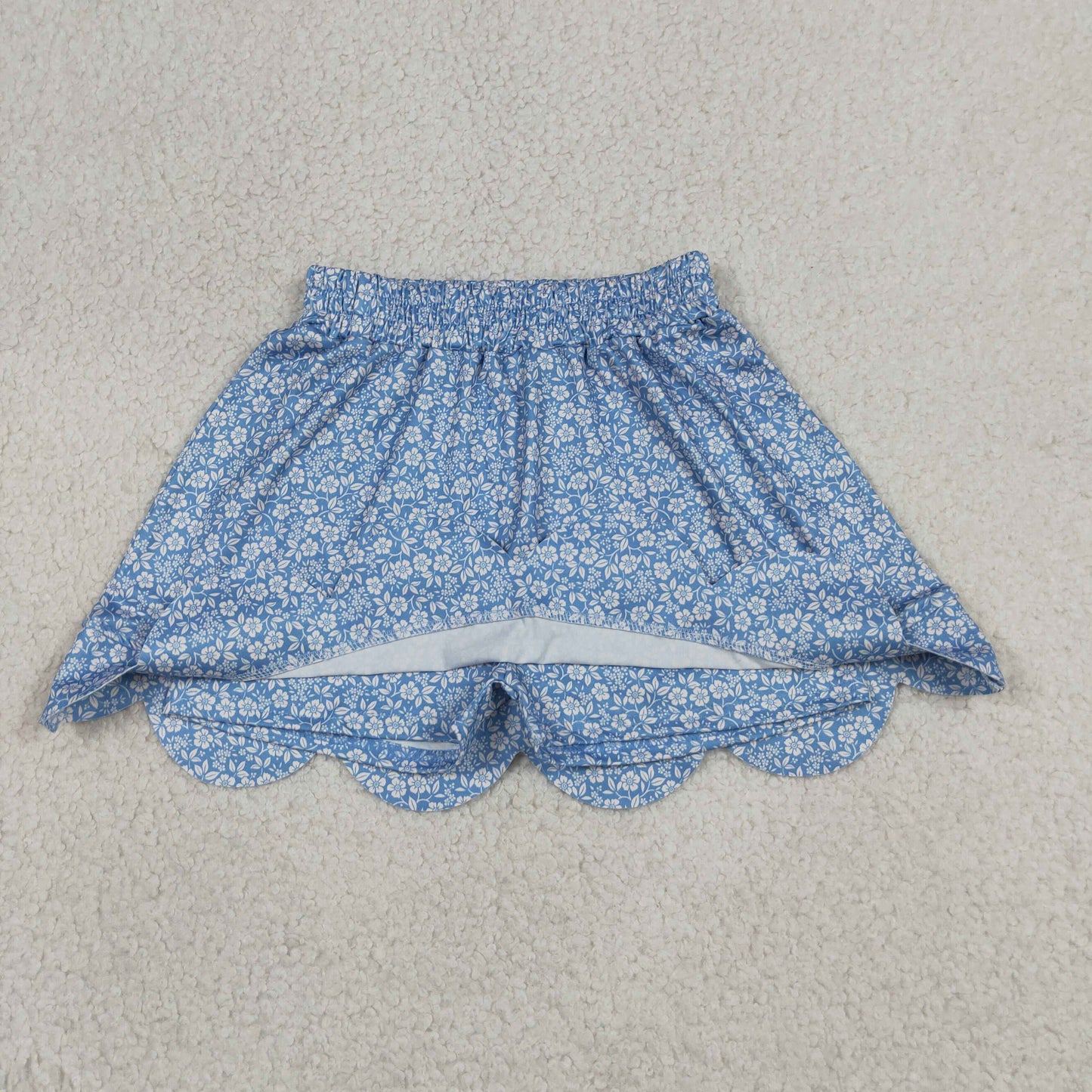 GLK0239 Milk Silk Floral Blue Ruffle Shorts Skirts for Girls 202605 RTS