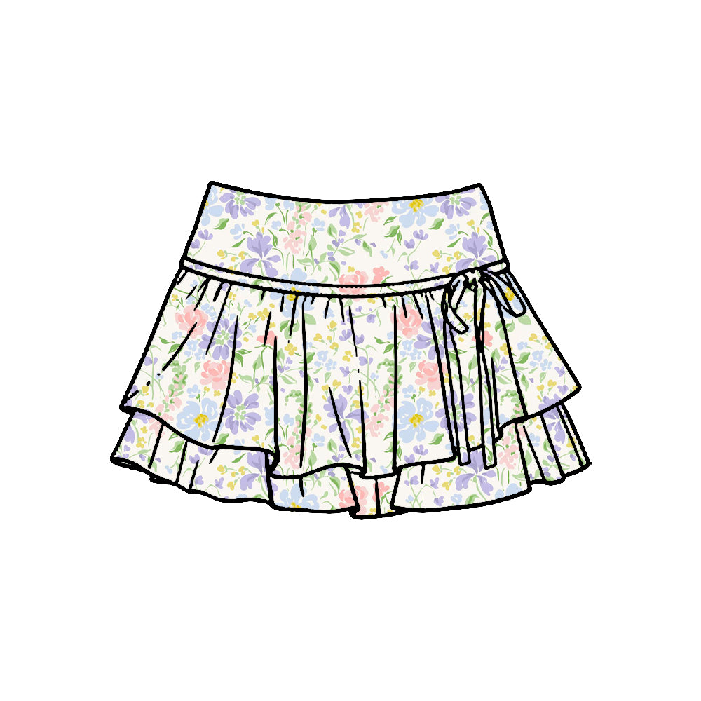 MOQ 5 PCS preorder GLK0242 Flower Leaf Ruffle Shorts Skirts Girls Yoga Skirts 202601